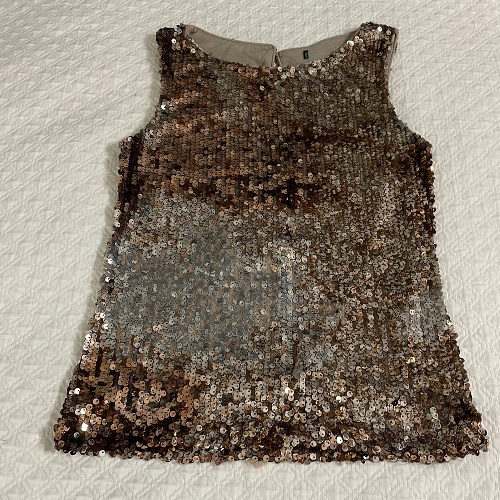 Anthropologie vintage sequins bronze silver dress blouse XS sleeveless EUC